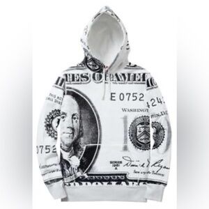 Supreme Large Men's Black and White Printed Franklin Pullover Hoodie Sweatshirt